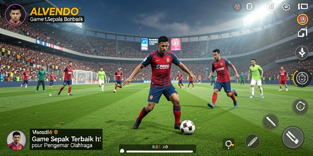Screenshot utama ALVENDO menampilkan aksi permainan sepak bola yang mendebarkan.