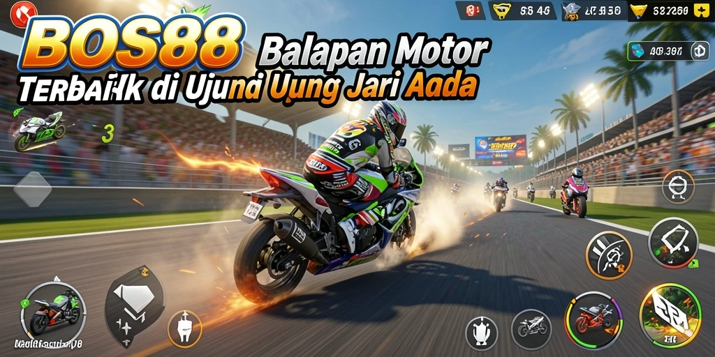 Tampilan gameplay menegangkan dari balapan motor di BOS88.
