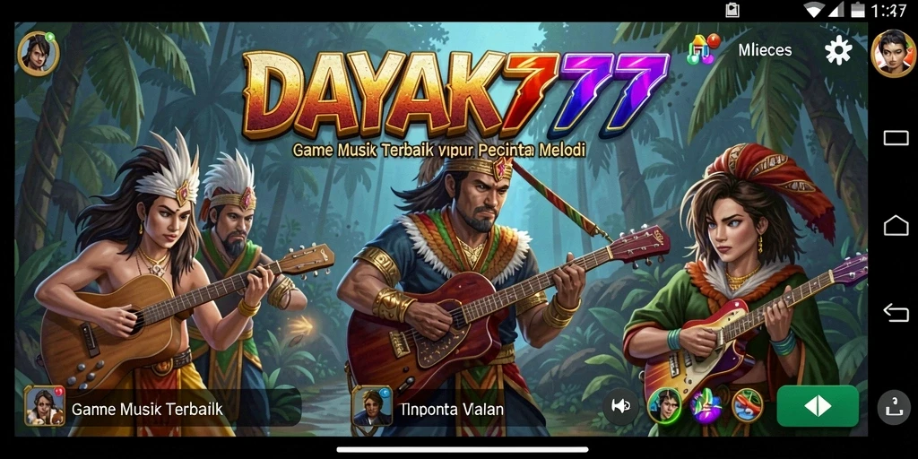 Tampilan gameplay DAYAK777 dengan berbagai lagu dan ritme menarik.