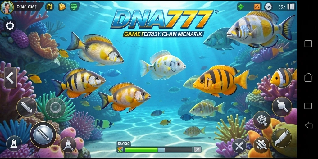 Tampilan gameplay DNA777 yang penuh warna dan seru saat menembak ikan.
