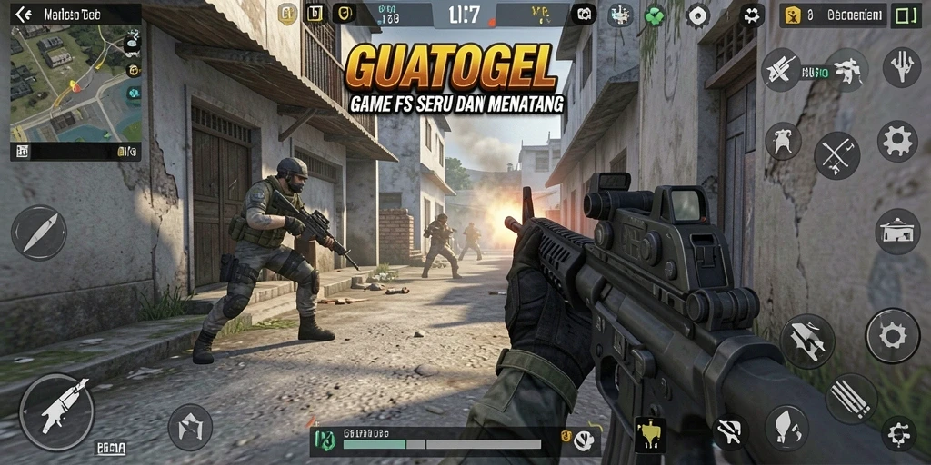 Screenshot GUATOGEL menampilkan aksi tembak-menembak yang mendebarkan.