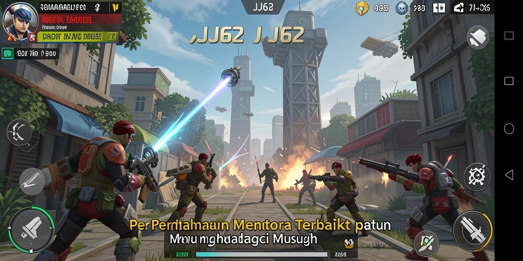 Tangkapan layar gameplay JJ62 menampilkan aksi menara pertahanan epik.