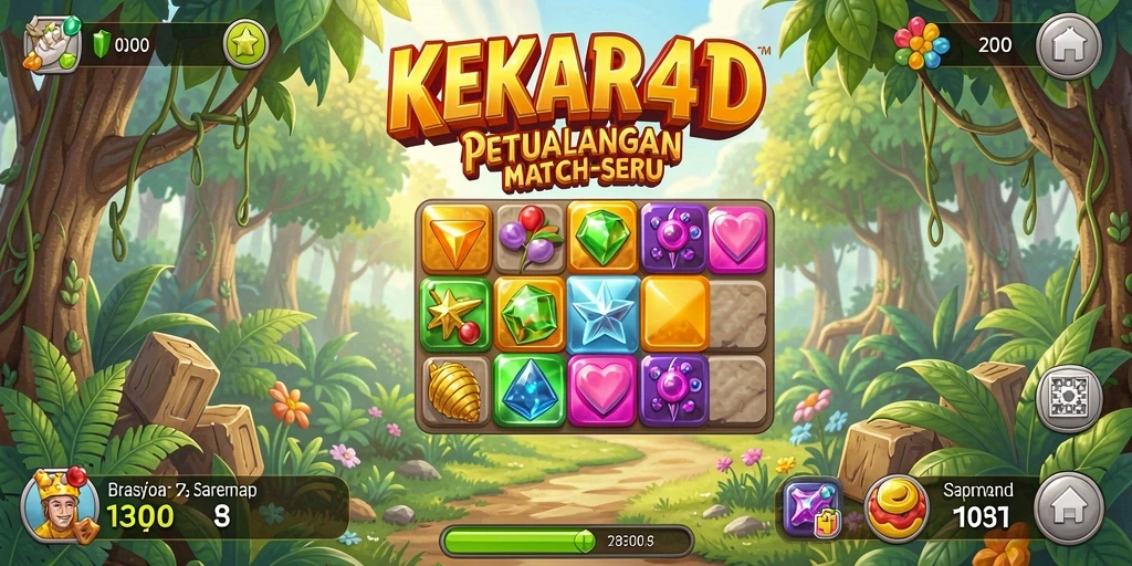 Tangkapan layar gameplay KEKAR4D dengan penuh aksi Match-3.