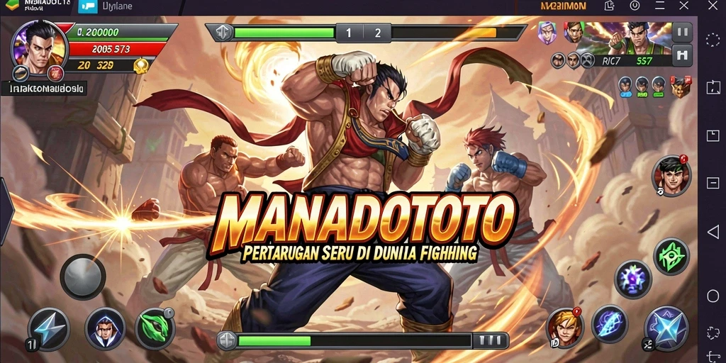 Tangkapan layar gameplay MANADOTOTO menampilkan aksi pertarungan yang intens.