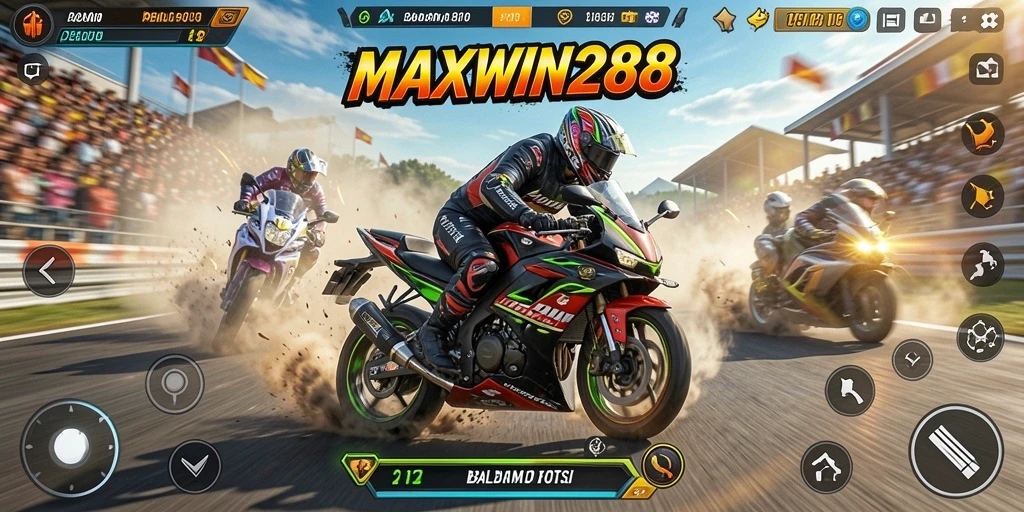Tampilan gameplay balapan motor yang mendebarkan dan penuh aksi.