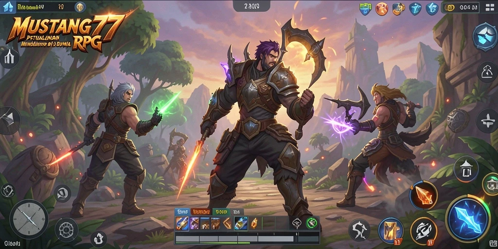 Screenshot MUSTANG77 menampilkan aksi pertarungan seru dalam game RPG.