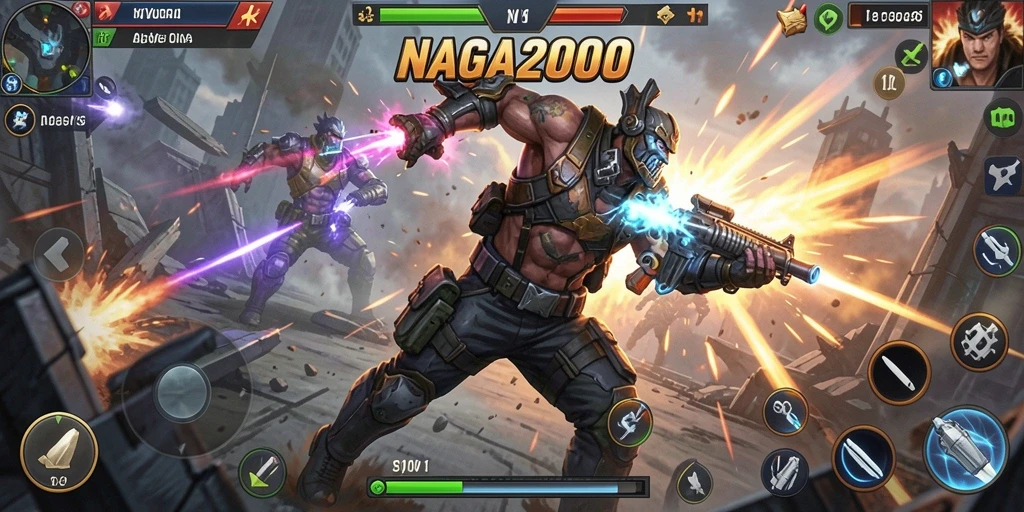 Screenshot gameplay yang menunjukkan aksi mendebarkan di NAGA2000.