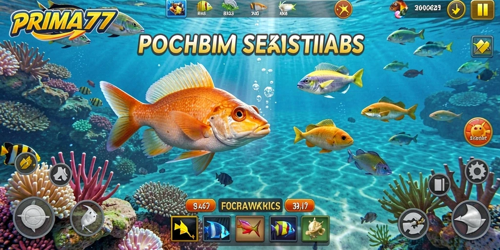 Tampilan gameplay seru dalam PRIMA77 saat menembak ikan.