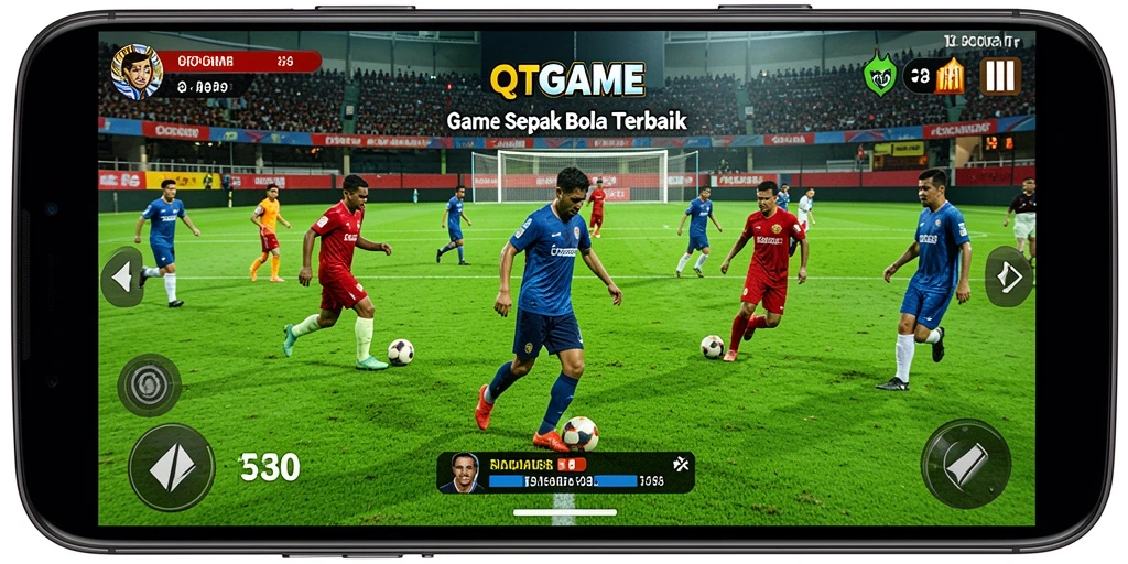 Tampilan gameplay QTGAME yang intens dan menghibur dalam pertandingan sepak bola.