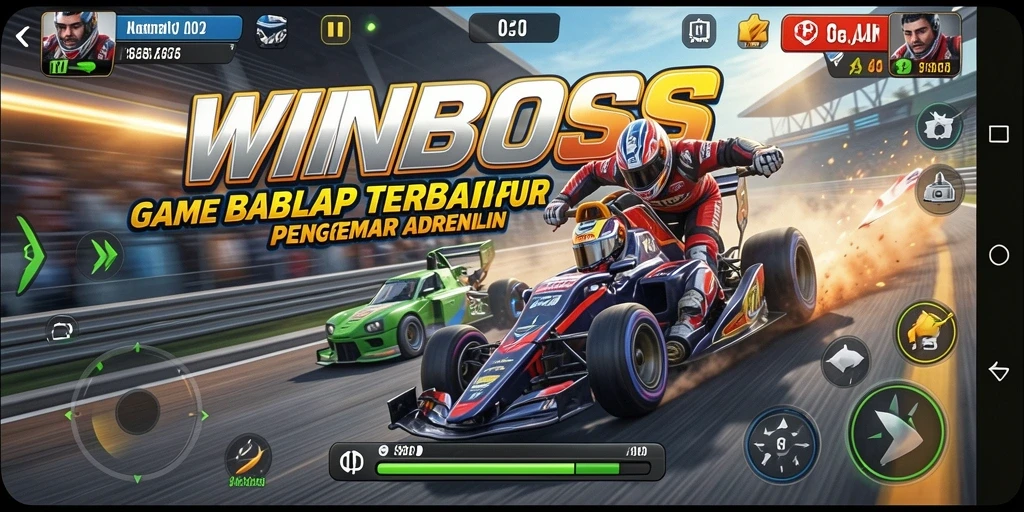 Gameplay mendebarkan dari WINBOSS dengan mobil balap cepat di trek yang menantang.